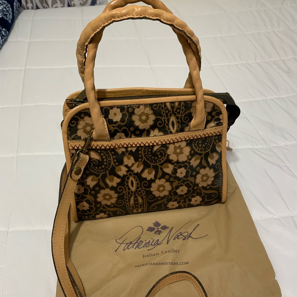 Patricia Nash Brown and Tan Floral Satchel
